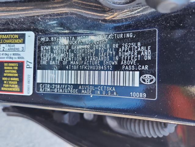 4T1BF1FK2HU394512 - 2017 TOYOTA CAMRY LE BLACK photo 12