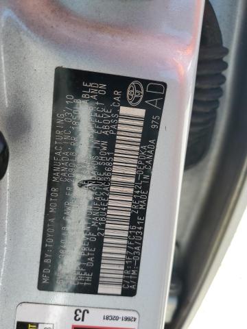 2T1BU4EE2AC366851 - 2010 TOYOTA COROLLA BASE Argent photo 12