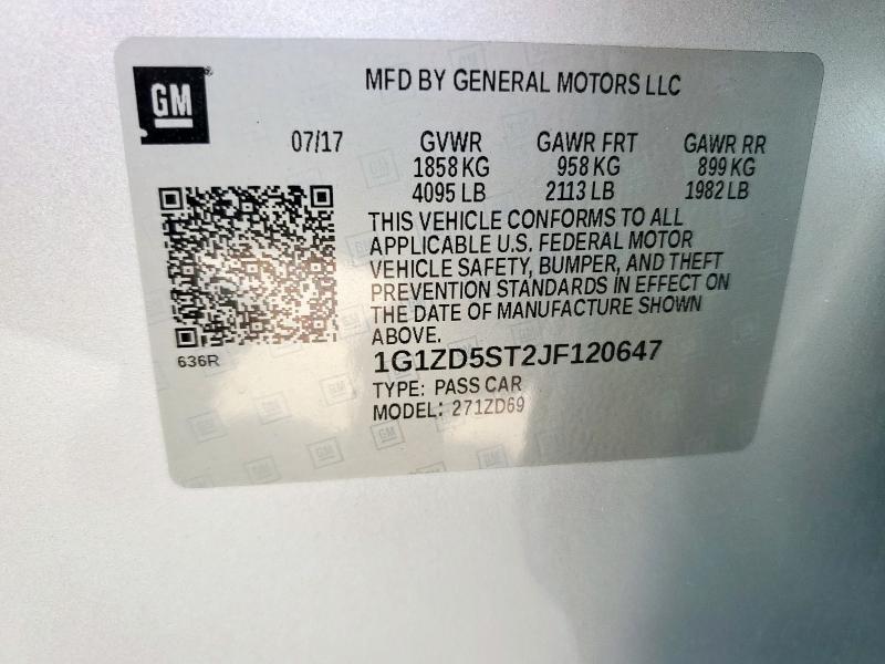 1G1ZD5ST2JF120647 - 2018 CHEVROLET MALIBU LT SILVER photo 12