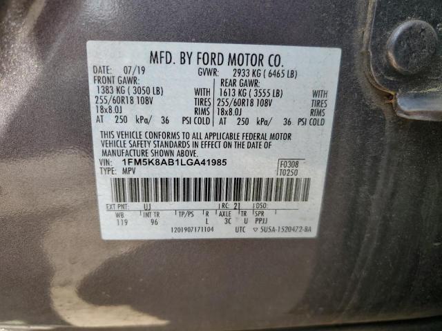 1FM5K8AB1LGA41985 - 2020 FORD EXPLORER POLICE INTERCEPTOR GRAY photo 13