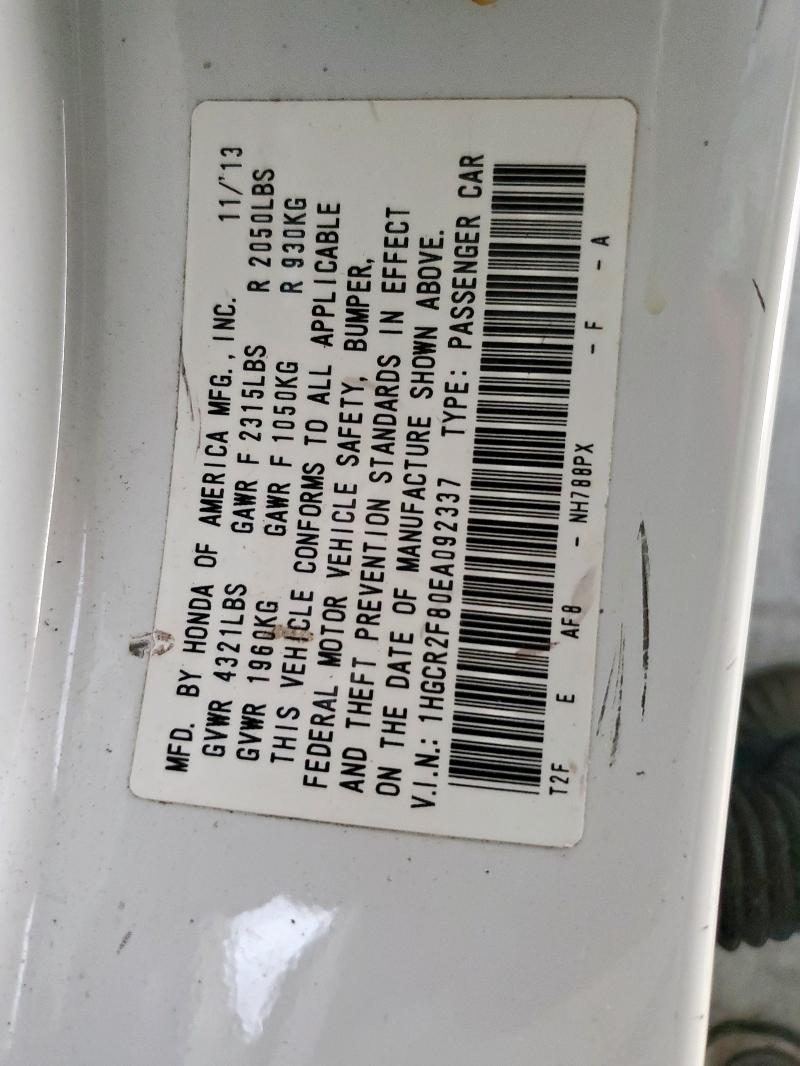 1HGCR2F80EA092337 - 2014 HONDA ACCORD EXL თეთრი ფოტო 12