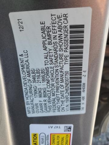 19XFL2H82NE007750 - 2022 HONDA CIVIC SPORT 银色 照片 12