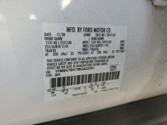 1FMSK7BH7MGA22391 - 2021 FORD EXPLORER WHITE photo 14