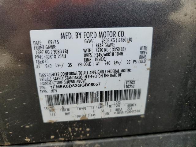 1FM5K8D83GGB08057 - 2016 FORD EXPLORER XLT GRAY photo 13