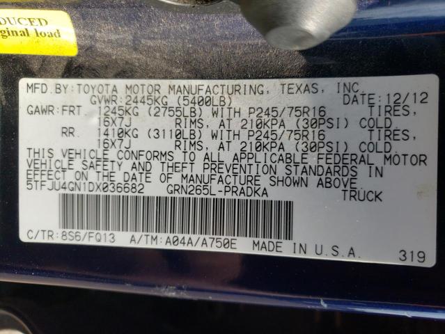 5TFJU4GN1DX036682 - 2013 TOYOTA TACOMA DOUBLE CAB PRERUNNER BLUE photo 12