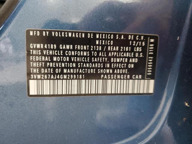 3VW267AJ4GM299181 - 2016 VOLKSWAGEN JETTA S BLUE photo 12