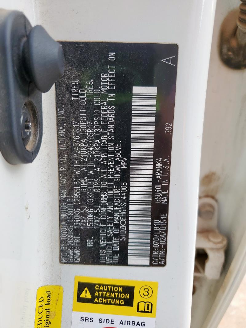 5TDZK3EH6BS044005 - 2011 TOYOTA HIGHLANDER BASE Blanco foto 13