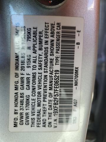 19XFB2F57FE065219 - 2015 HONDA CIVIC LX SILVER photo 12