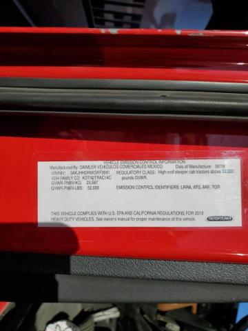 3AKJHHDR6KSKF3841 - 2019 FREIGHTLINER CASCADIA 1 أحمر صورة 10