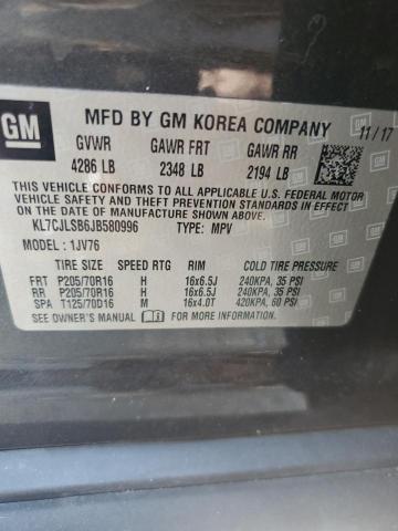 KL7CJLSB6JB580996 - 2018 CHEV TRAX 1LT გრაფიტი ფოტო 13