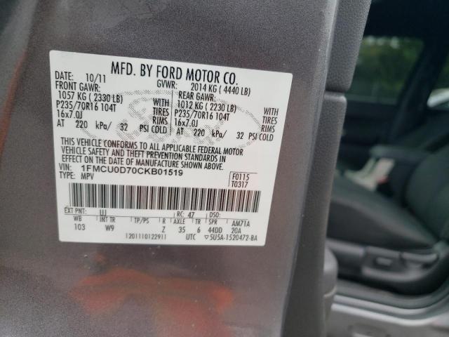 1FMCU0D70CKB01519 - 2012 FORD ESCAPE XLT Gris photo 12