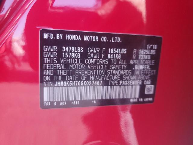 JHMGK5H76GX027467 - 2016 HONDA FIT EX 红色 照片 12