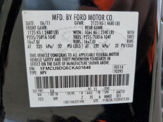 1FMCU9DG6CKA01848 - 2012 FORD ESCAPE XLT BLACK photo 13
