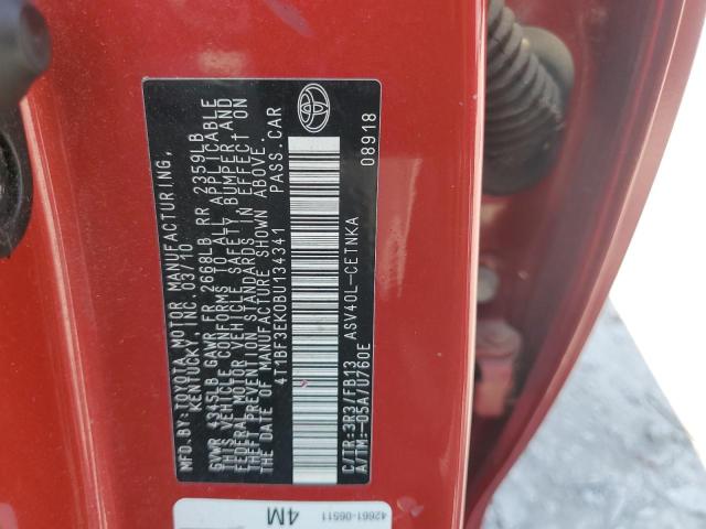 4T1BF3EK0BU134341 - 2011 TOYOTA CAMRY BASE RED photo 12
