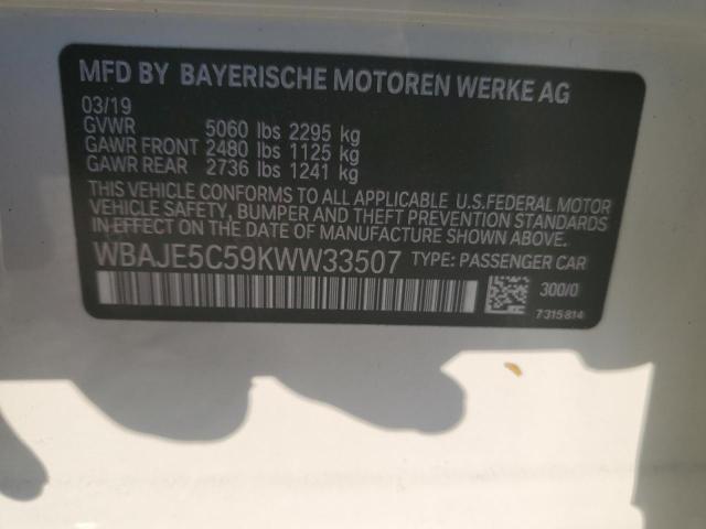 WBAJE5C59KWW33507 - 2019 BMW 540 I WHITE photo 12