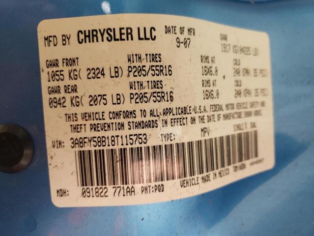 3A8FY58B18T115753 - 2008 CHRYSLER PT CRUISER TOURING BLUE photo 12