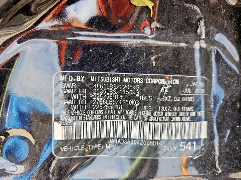 JA4AD3A30KZ008014 - 2019 MITSUBISHI OUTLANDER SE შავი ფოტო 12