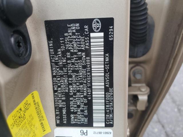 4T4BF1FK6CR164888 - 2012 TOYOTA CAMRY BASE TAN photo 12