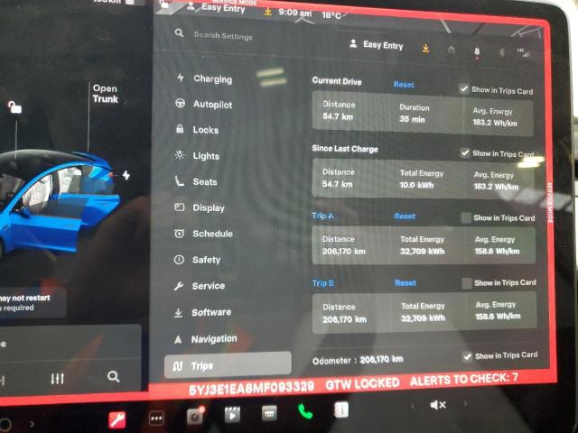 5YJ3E1EA8MF093329 - 2021 TESLA MODEL 3 თეთრი ფოტო 9