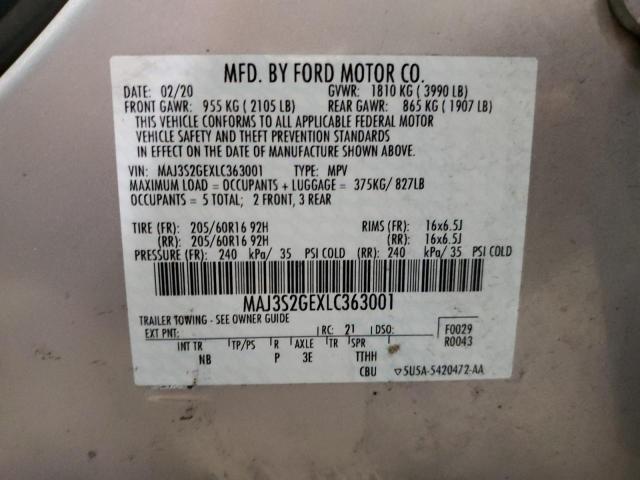 MAJ3S2GEXLC363001 - 2020 FORD ECOSPORT SE SILVER photo 12