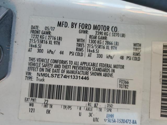 NM0LS7E74H1331446 - 2017 FORD TRANSIT CONNECT XL WHITE photo 13