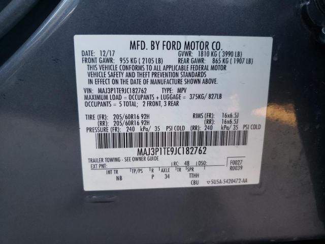 MAJ3P1TE9JC182762 - 2018 FORD ECOSPORT SE GRAY photo 12