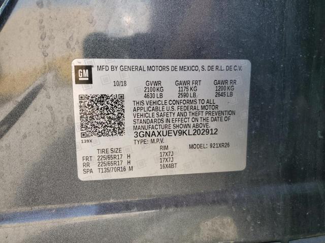 3GNAXUEV9KL202912 - 2019 CHEVROLET EQUINOX LT Серый фото 14