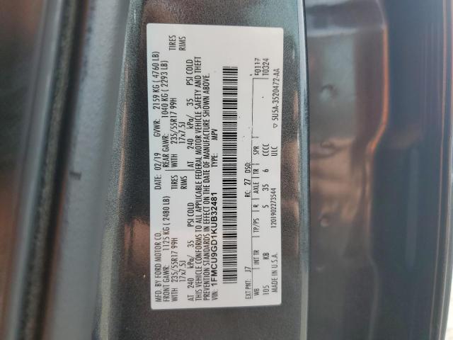 1FMCU9GD1KUB32481 - 2019 FORD ESCAPE SE Күміс фото 14