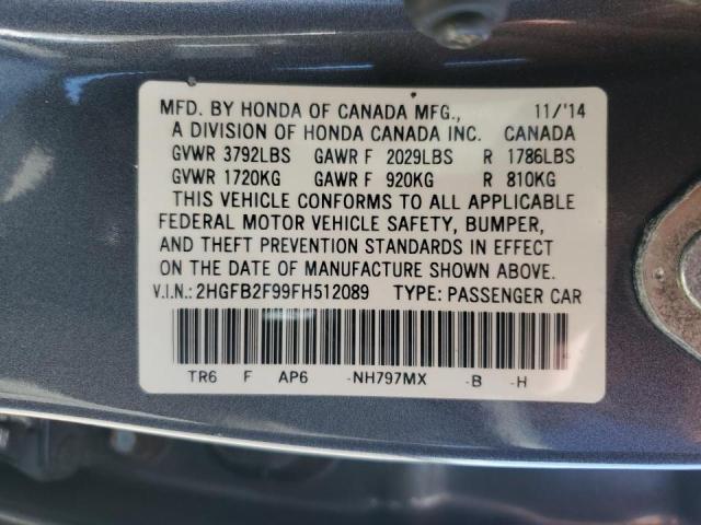 2HGFB2F99FH512089 - 2015 HONDA CIVIC EXL GRAY photo 12