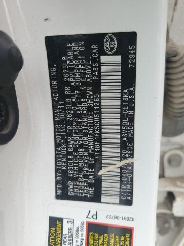 4T1BF1FK5CU511265 - 2012 TOYOTA CAMRY BASE WHITE photo 12