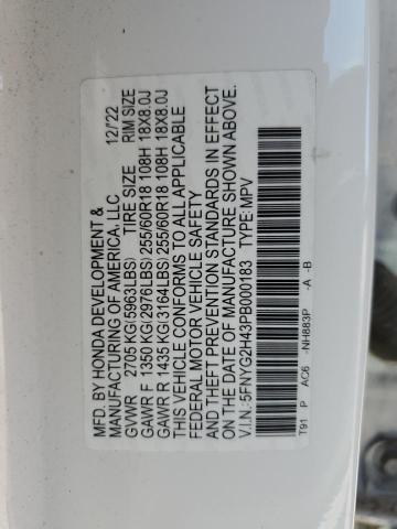 5FNYG2H43PB000183 - 2023 HONDA PILOT EXL 白色 照片 13