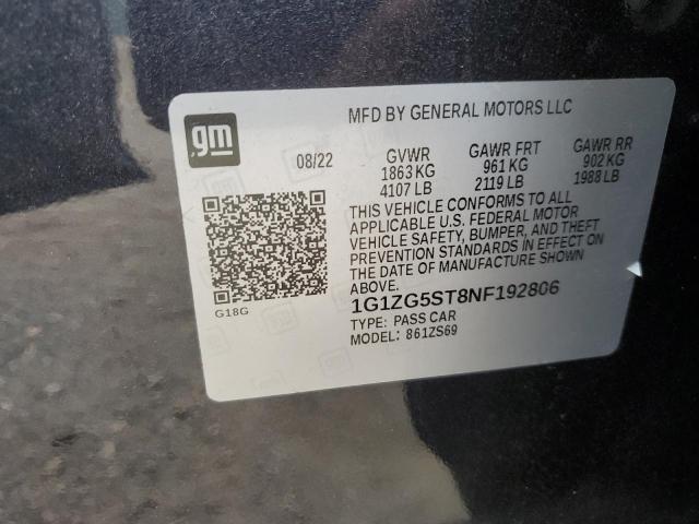 1G1ZG5ST8NF192806 - 2022 CHEVROLET MALIBU RS BLACK photo 12