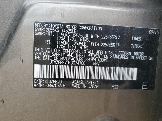 JTMZFREV0FD074700 - 2015 TOYOTA RAV4 LE ნაცრისფერი ფოტო 12