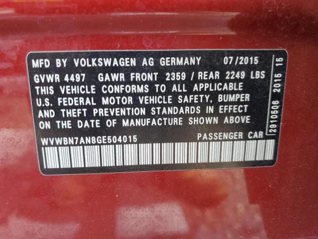 WVWBN7AN8GE504015 - 2016 VOLKSWAGEN CC BASE RED photo 12