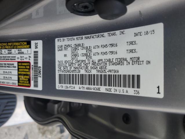 5TFAX5GN8GX055120 - 2016 TOYOTA TACOMA DOUBLE CAB ვერცხლისფერი ფოტო 12