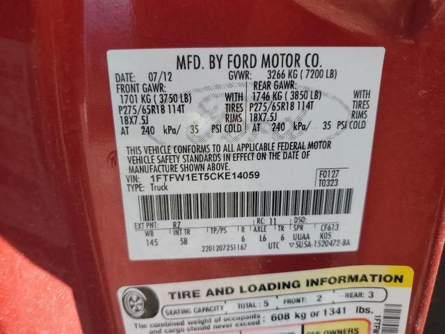 1FTFW1ET5CKE14059 - 2012 FORD F150 SUPERCREW RED photo 12