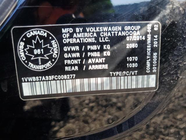 1VWBS7A33FC008277 - 2015 VOLKSWAGEN PASSAT SE BLACK photo 13