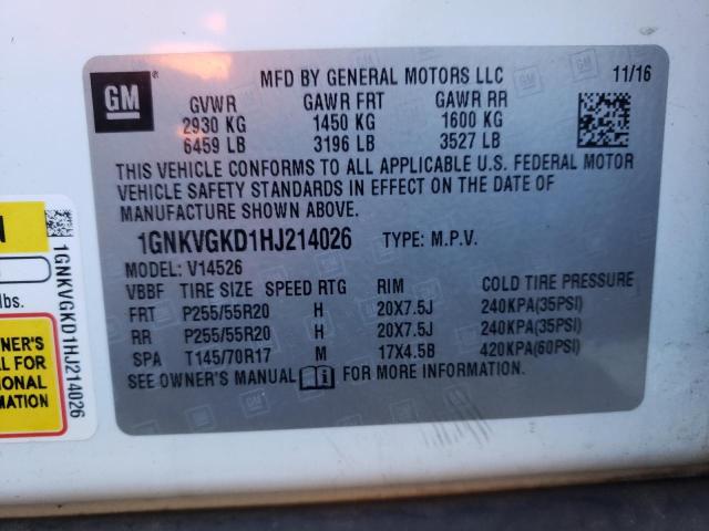1GNKVGKD1HJ214026 - 2017 CHEVROLET TRAVERSE LT WHITE photo 13