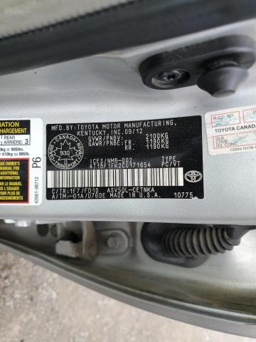 4T1BF1FK2CU171654 - 2012 TOYOTA CAMRY BASE Մոխրագույն լուսանկար 12