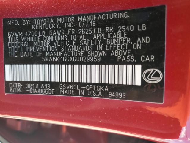 58ABK1GGXGU029959 - 2016 LEXUS ES 350 RED photo 12