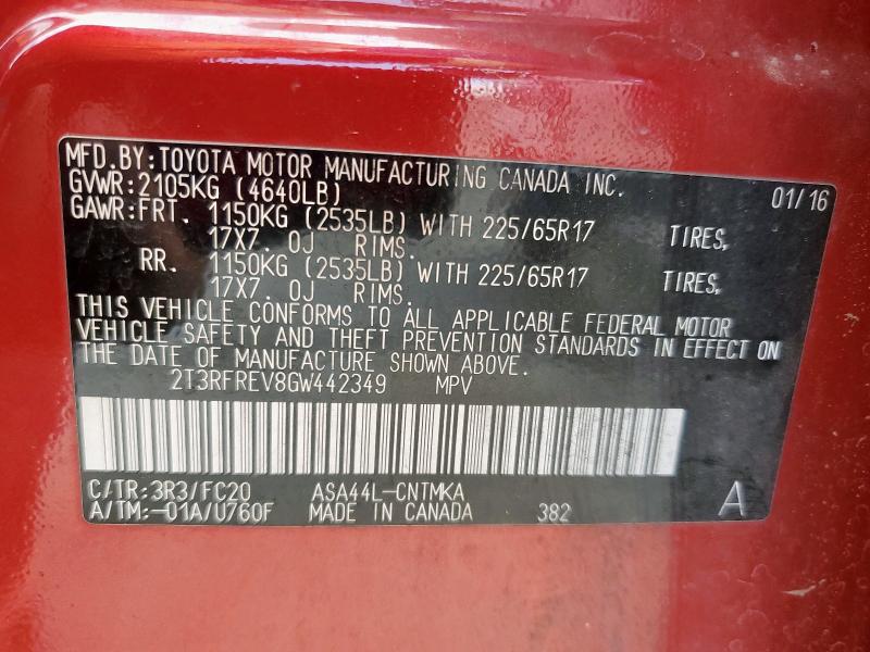 2T3RFREV8GW442349 - 2016 TOYOTA RAV4 XLE RED photo 13