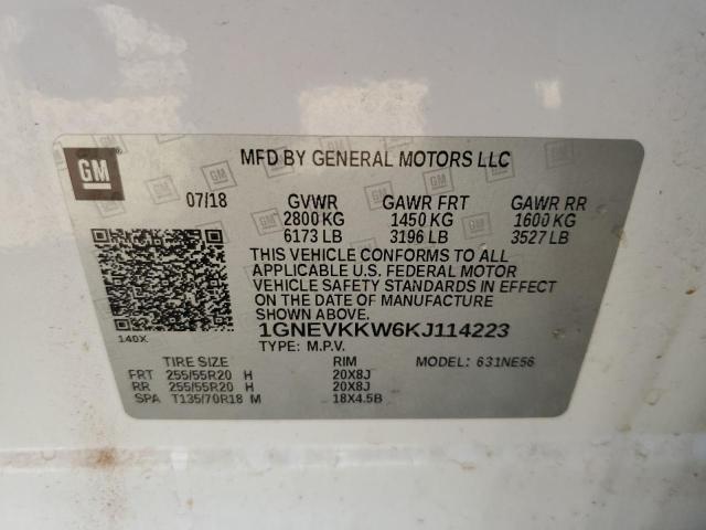 1GNEVKKW6KJ114223 - 2019 CHEVROLET TRAVERSE PREMIER WHITE photo 12