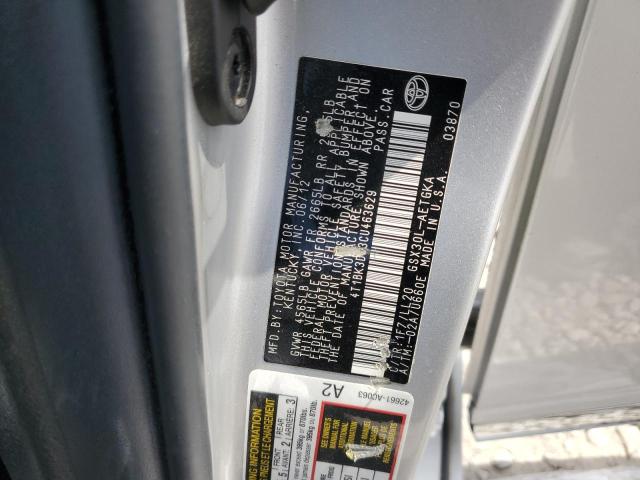 4T1BK3DB3CU463629 - 2012 TOYOTA AVALON BASE 银色 照片 12