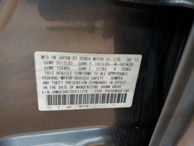 JHMGE8H67DC011278 - 2013 HONDA FIT SPORT ნაცრისფერი ფოტო 12