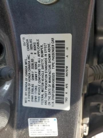 2HGFC2F68KH565525 - 2019 HONDA CIVIC LX Gris photo 12
