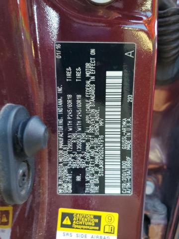 5TDJKRFH2GS247916 - 2016 TOYOTA HIGHLANDER XLE MAROON photo 14