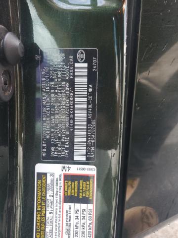 4T4BF3EK4AR086671 - 2010 TOYOTA CAMRY BASE GREEN photo 12