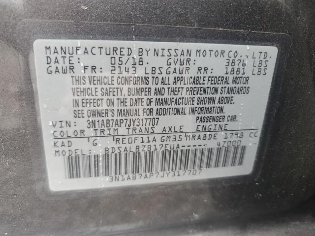 3N1AB7AP7JY317707 - 2018 NISSAN SENTRA S GRAY photo 12