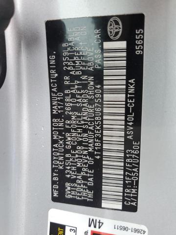 4T1BF3EK5BU675904 - 2011 TOYOTA CAMRY BASE Silber Foto 12