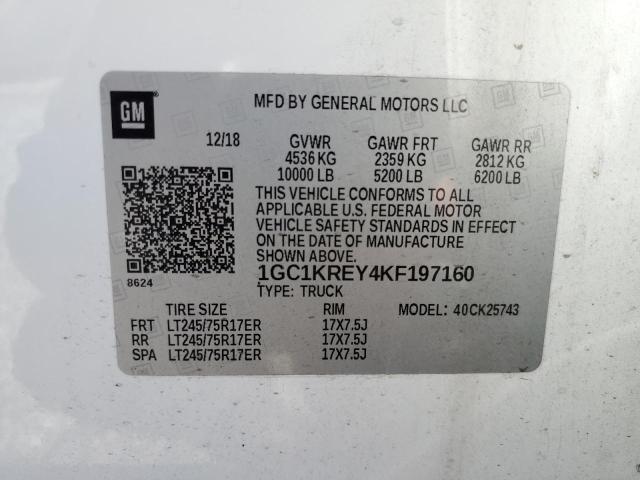 1GC1KREY4KF197160 - 2019 CHEVROLET SILVERADO K2500 HEAVY DUTY WHITE photo 12